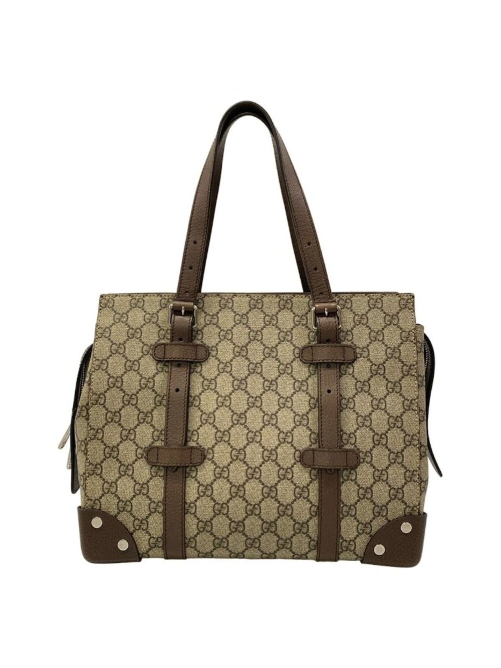 Gucci Handbag Beige Dark Brown Leather